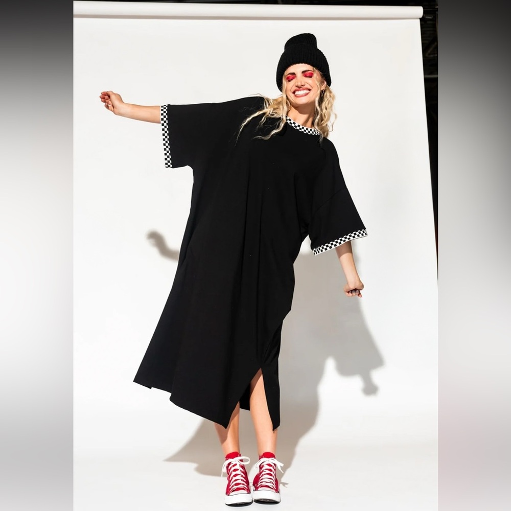 Dressed in LaLa Frankie Dress in Black + Checkerboard